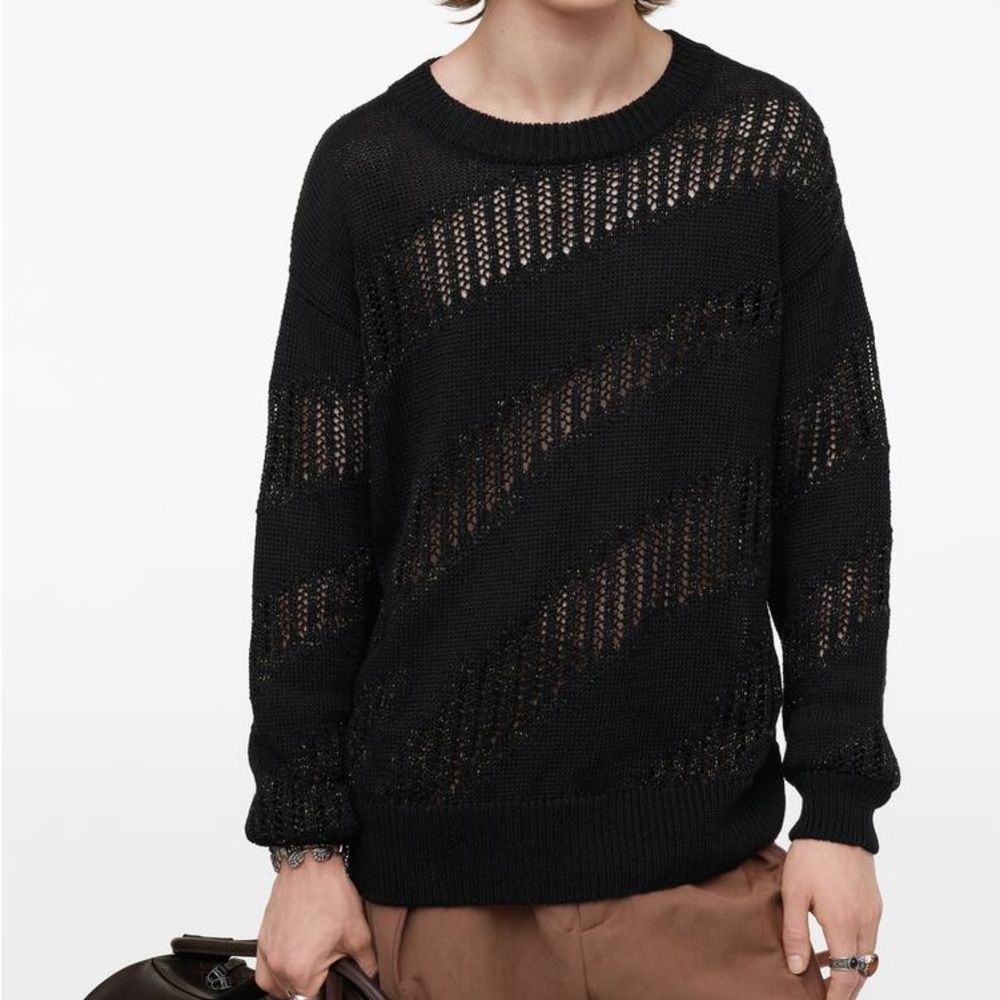 Zara Metallic‎ Open Knit Diagonal Stripe Sweater S/S 2022 Collection Small NWOT